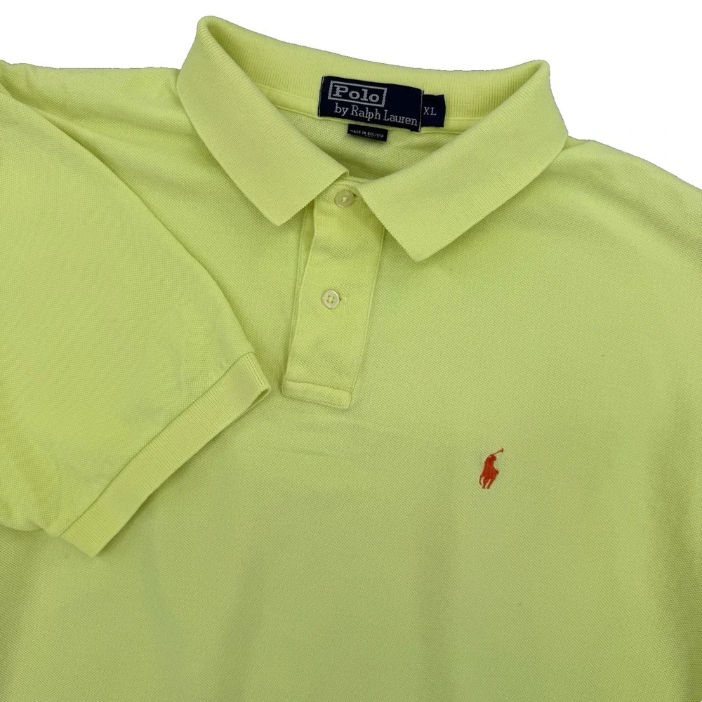 Polo Ralph Lauren Vintage Polo Shirt Mens XL Neon Yellow Short Sleeve Summer
